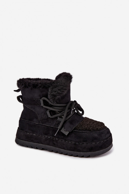 Schwarze Schnürstiefel für den Winter auf Plattform Coraliah