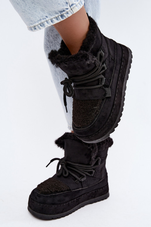 Schwarze Schnürstiefel für den Winter auf Plattform Coraliah