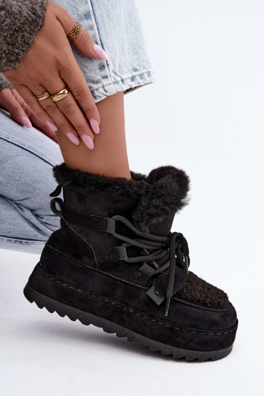 Schwarze Schnürstiefel für den Winter auf Plattform Coraliah