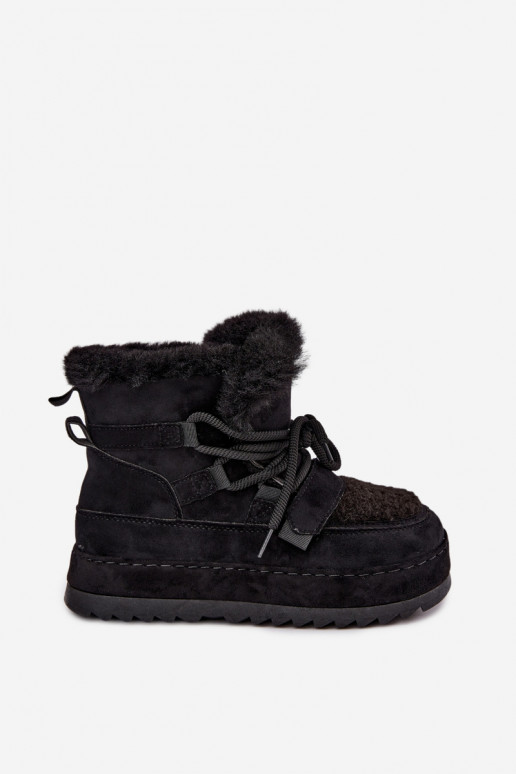Schwarze Schnürstiefel für den Winter auf Plattform Coraliah