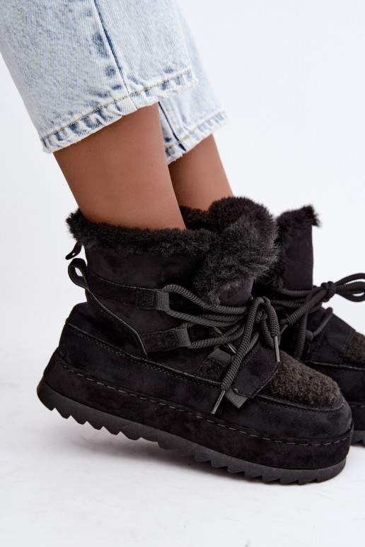 Schwarze Schnürstiefel für den Winter auf Plattform Coraliah