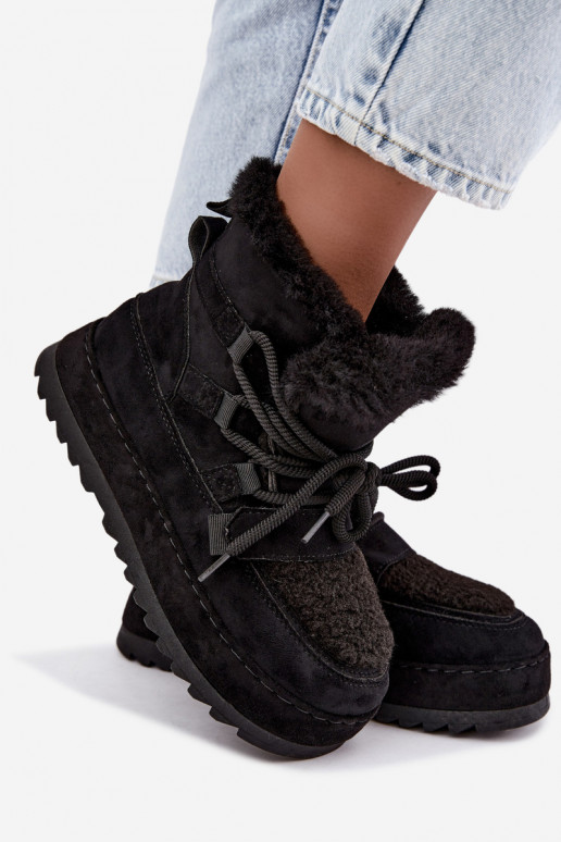 Schwarze Schnürstiefel für den Winter auf Plattform Coraliah