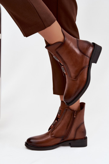 Damenstiefel sich Zuarm laufen Auf niedrigem Absatz mit schönen Details braune Farbe Tavressa