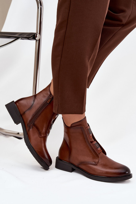 Damen isolierte braune Stiefeletten mit niedrigem Absatz Tavressa