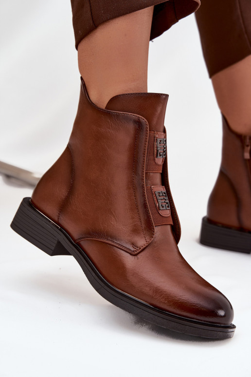 Damen isolierte braune Stiefeletten mit niedrigem Absatz Tavressa