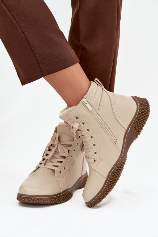 Damen isolierte sandfarbene Stiefeletten mit Kunstfell innen Ulverina