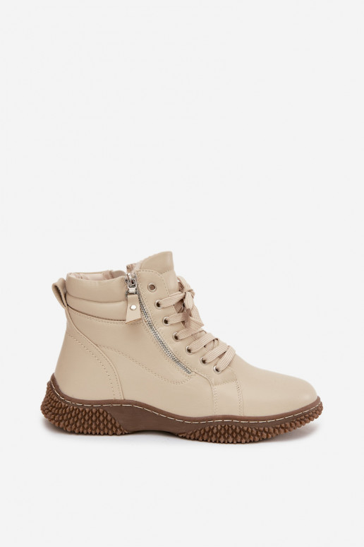 Damen isolierte sandfarbene Stiefeletten mit Kunstfell innen Ulverina