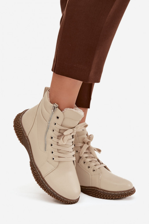 Damen isolierte sandfarbene Stiefeletten mit Kunstfell innen Ulverina