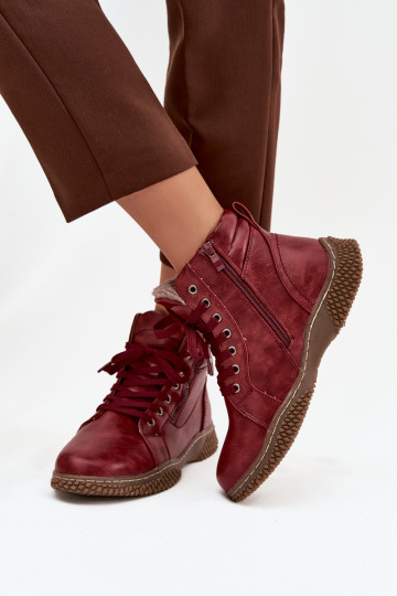 Damen isolierte bordeauxfarbene Stiefeletten mit Kunstfell innen Ulverina 2