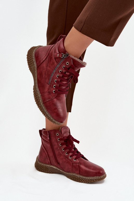 Damen isolierte bordeauxfarbene Stiefeletten mit Kunstfell innen Ulverina