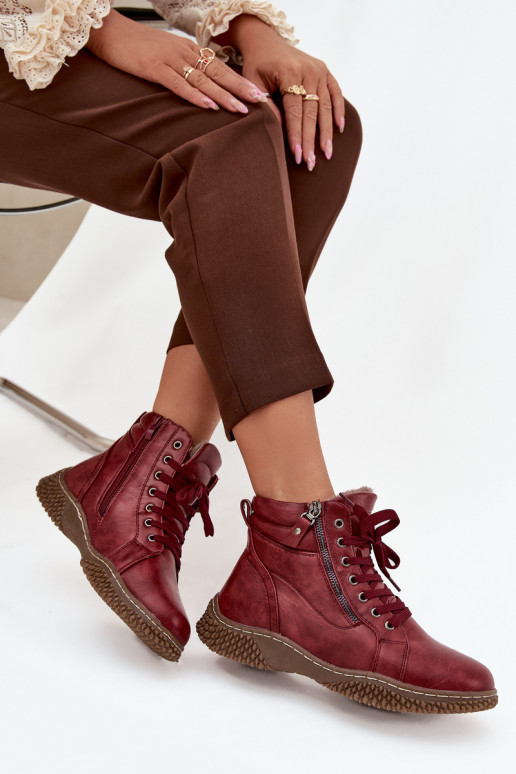 Damen isolierte bordeauxfarbene Stiefeletten mit Kunstfell innen Ulverina