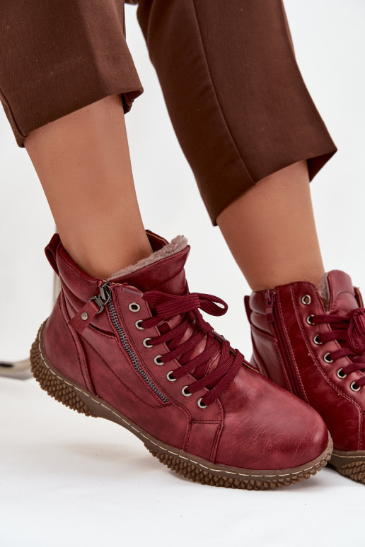 Damen isolierte bordeauxfarbene Stiefeletten mit Kunstfell innen Ulverina