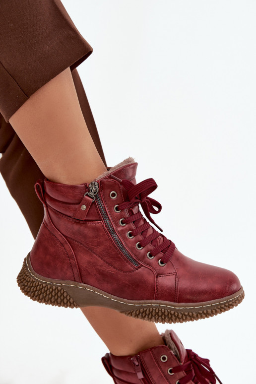 Damen isolierte bordeauxfarbene Stiefeletten mit Kunstfell innen Ulverina