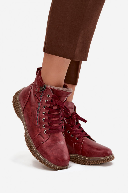 Damen isolierte bordeauxfarbene Stiefeletten mit Kunstfell innen Ulverina