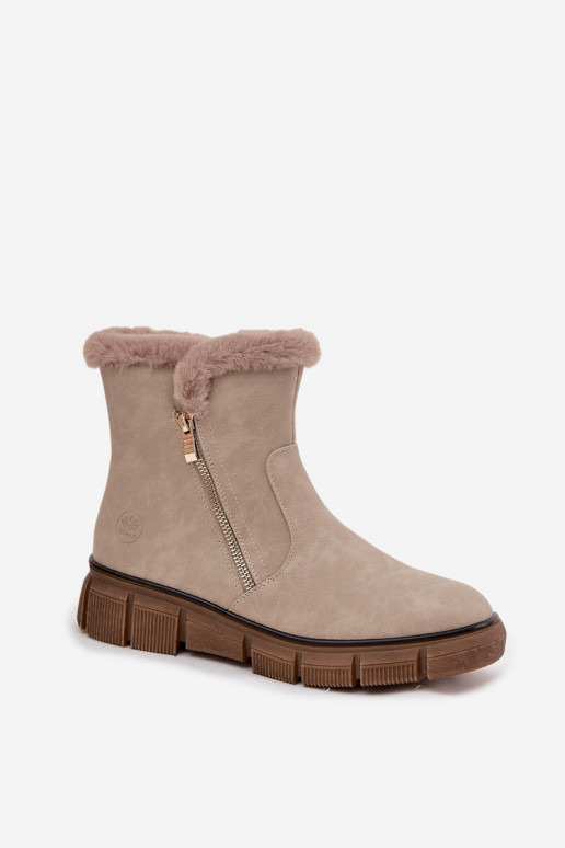 Damen sandfarbene Schneestiefel mit Plateau und Kunstfell Briselle