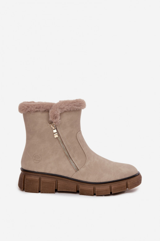 Damen sandfarbene Schneestiefel mit Plateau und Kunstfell Briselle