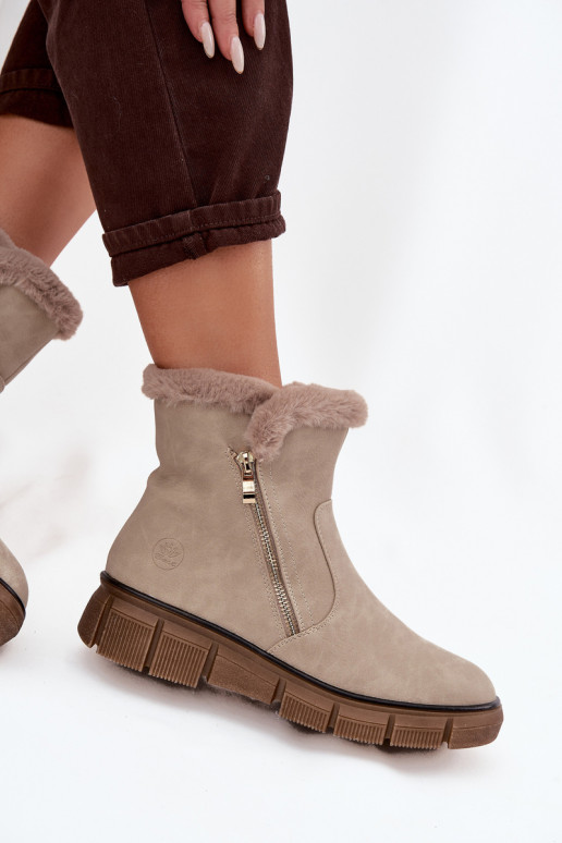 Damen sandfarbene Schneestiefel mit Plateau und Kunstfell Briselle