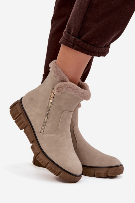Damen sandfarbene Schneestiefel mit Plateau und Kunstfell Briselle