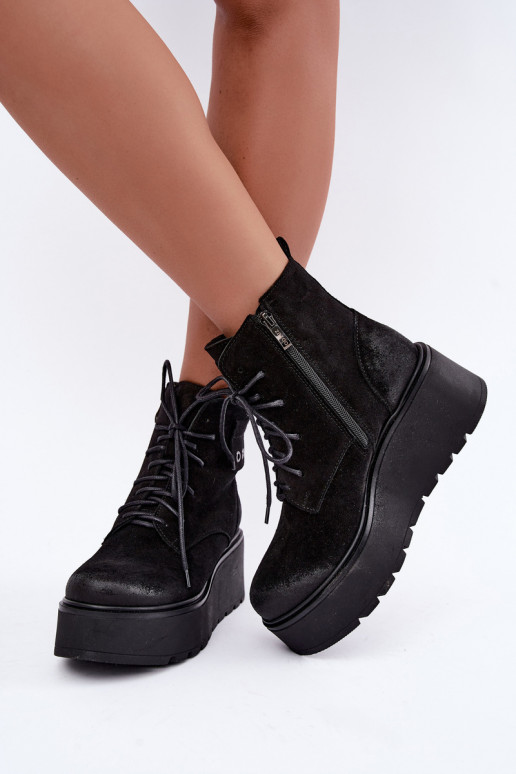 Schwarze Damenstiefeletten mit Plateau Zazoo 60499