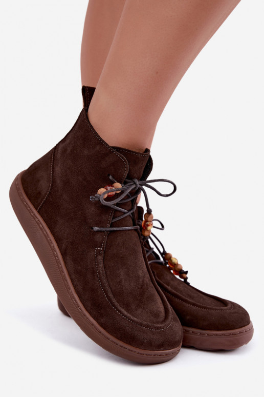 Damenstiefeletten aus natürlichem Wildleder mit Perlen Zazoo 30078
