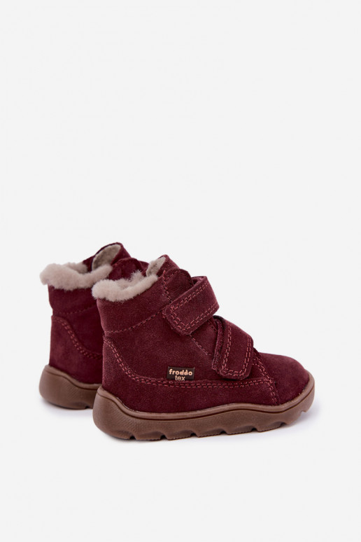 Wildleder Kinder Schneestiefel Barefoot Froddo G2110151-4 bordeauxrot