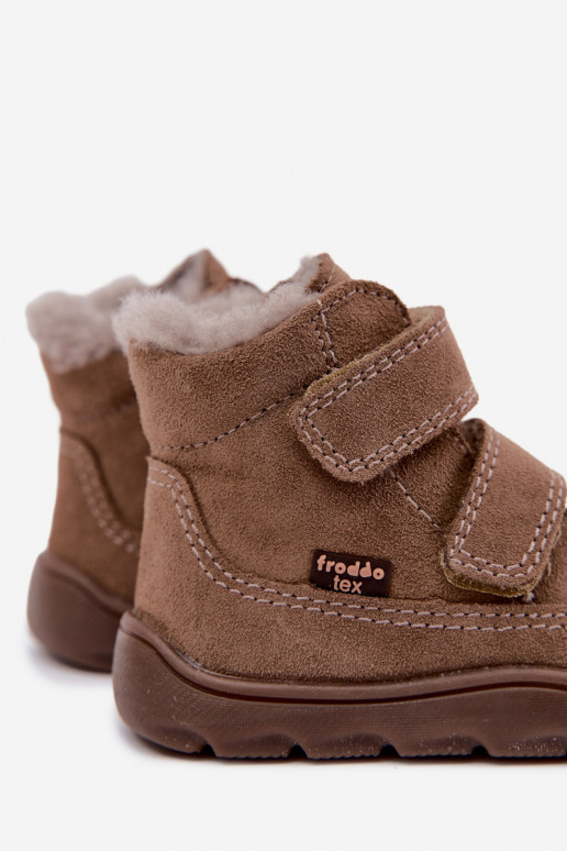 Wildleder Kinder Schneestiefel Barefoot Froddo G2110151-8 sandfarben