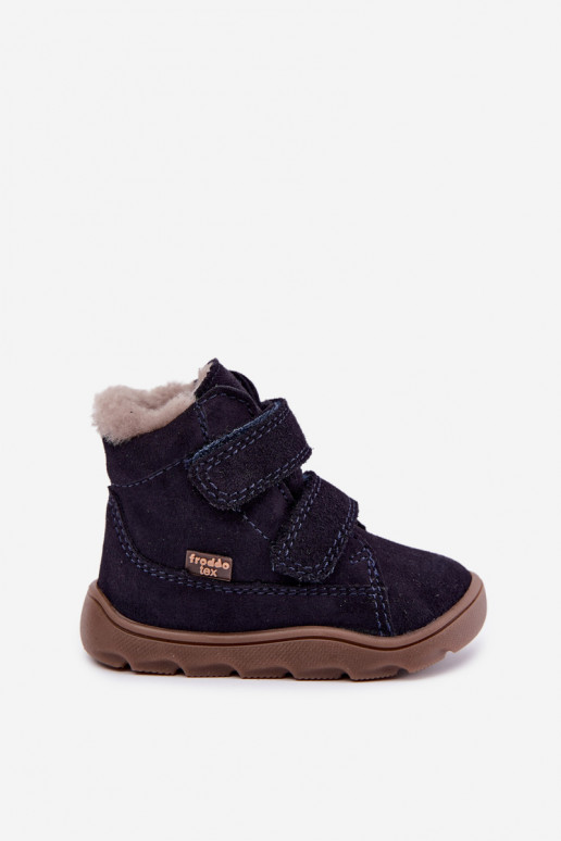 Wildleder Kinder Schneestiefel Barefoot Froddo G2110151 dunkelblau