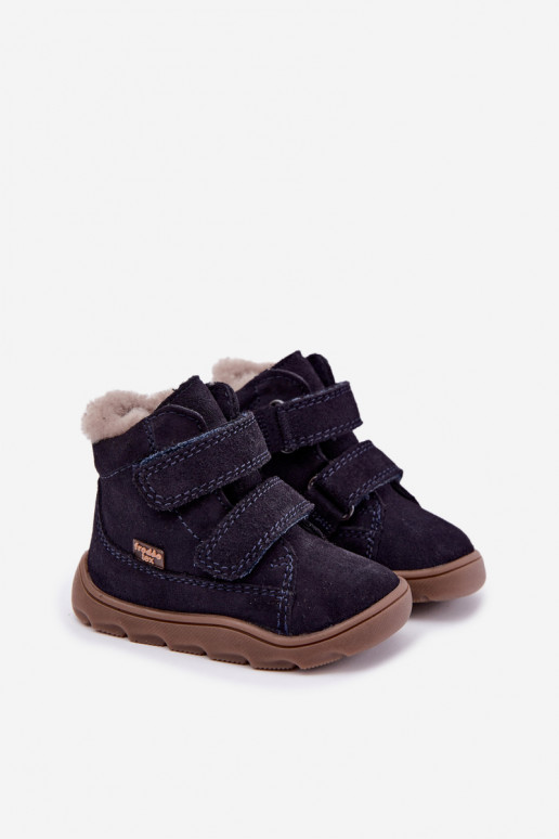 Wildleder Kinder Schneestiefel Barefoot Froddo G2110151 dunkelblau