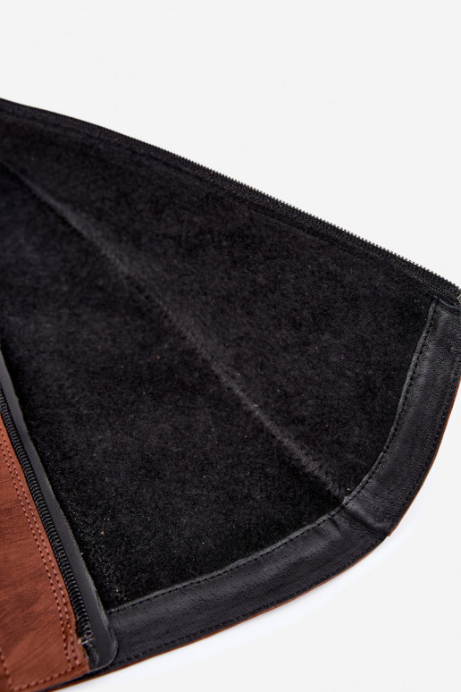 Leder Damen Stiefel bis zum Knie mit breiten Absätzen isoliert Zazoo 70163 braun