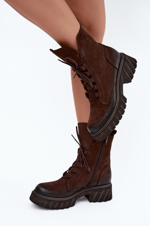 Leder Damen Arbeits Stiefeletten Zazoo 1850 schokoladenfarben