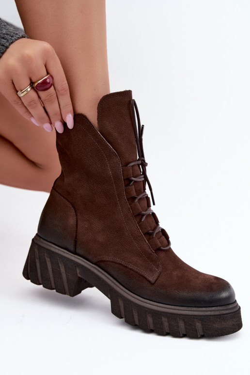 Leder Damen Arbeits Stiefeletten Zazoo 1850 schokoladenfarben