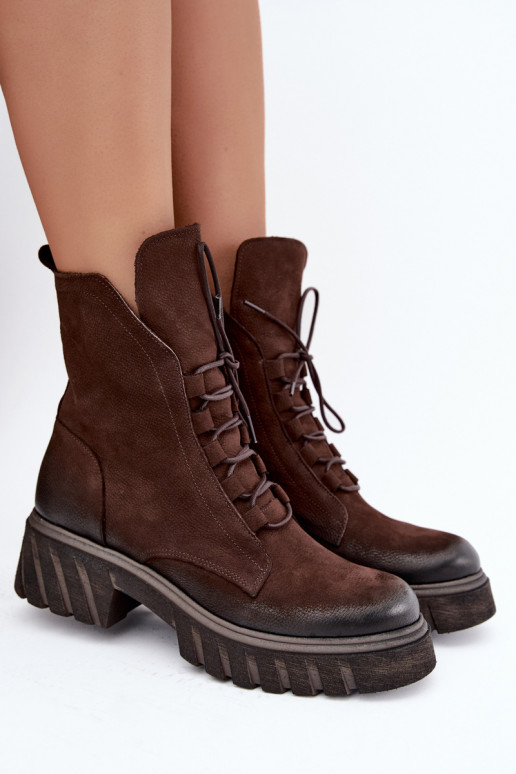 Leder Damen Arbeits Stiefeletten Zazoo 1850 schokoladenfarben
