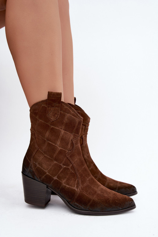 Wildleder Cowboy-Stiefel mit Prägung Zazoo 1988 braun