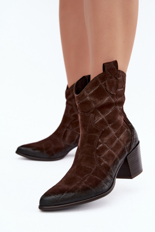 Wildleder Cowboy-Stiefel mit Prägung Zazoo 1988 schokoladenfarben