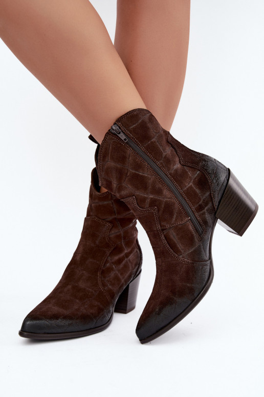 Wildleder Cowboy-Stiefel mit Prägung Zazoo 1988 schokoladenfarben