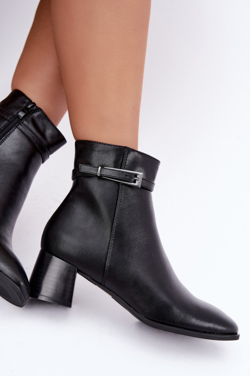 Leder isolierte Damen Stiefeletten mit Schnallen Sergio Leone BT-34 schwarz