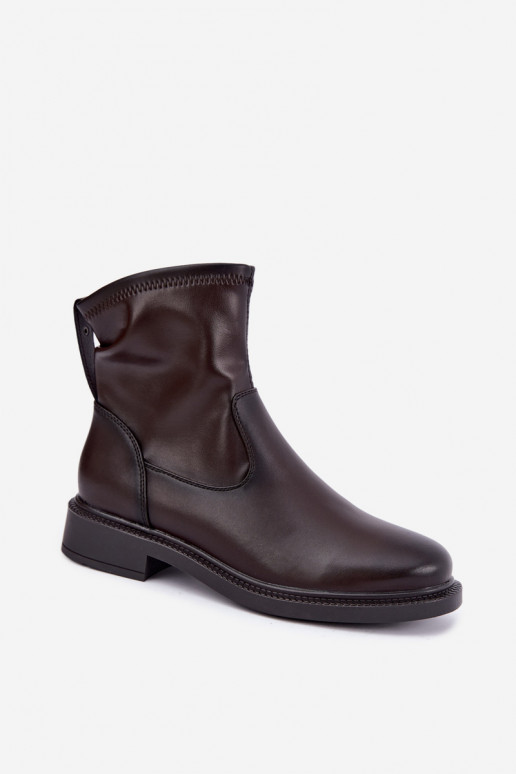 Leder isolierte Stiefeletten mit breiten Absätzen Sergio Leone BT-62 schokoladenfarben