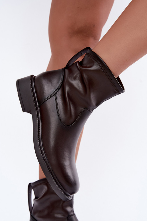 Leder isolierte Stiefeletten mit breiten Absätzen Sergio Leone BT-62 schokoladenfarben