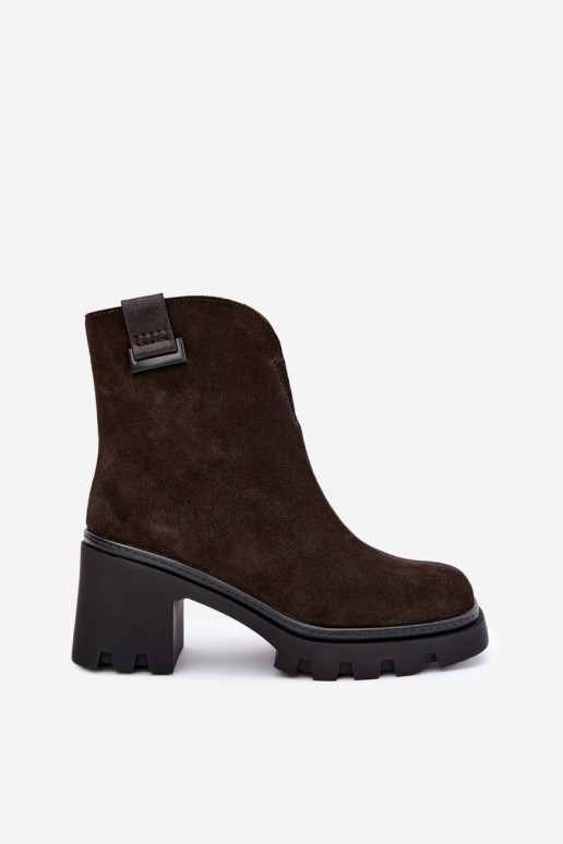 Wärmende Schuhe aus Kunstveloursleder mit Absätzen T.Sokolski SH Z26-428 schokoladenbraun