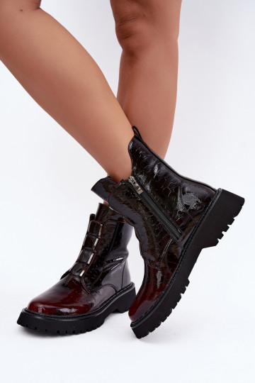 Isolierte Damenstiefeletten mit Lackeffekt T.Sokolski Z26-501 burgunder 2