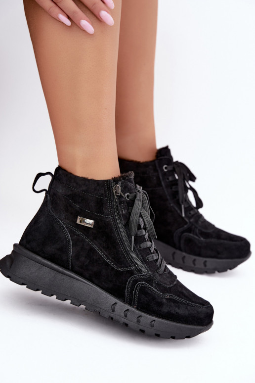 Isolierte Damenstiefeletten aus Kunstveloursleder schwarz Alirella