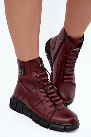 Wärmende Damenstiefeletten aus Kunstleder burgunderfarben Savelia 2