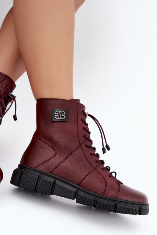Wärmende Damenstiefeletten aus Kunstleder burgunderfarben Savelia
