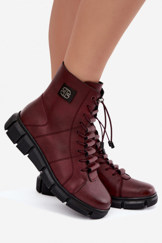 Wärmende Damenstiefeletten aus Kunstleder burgunderfarben Savelia