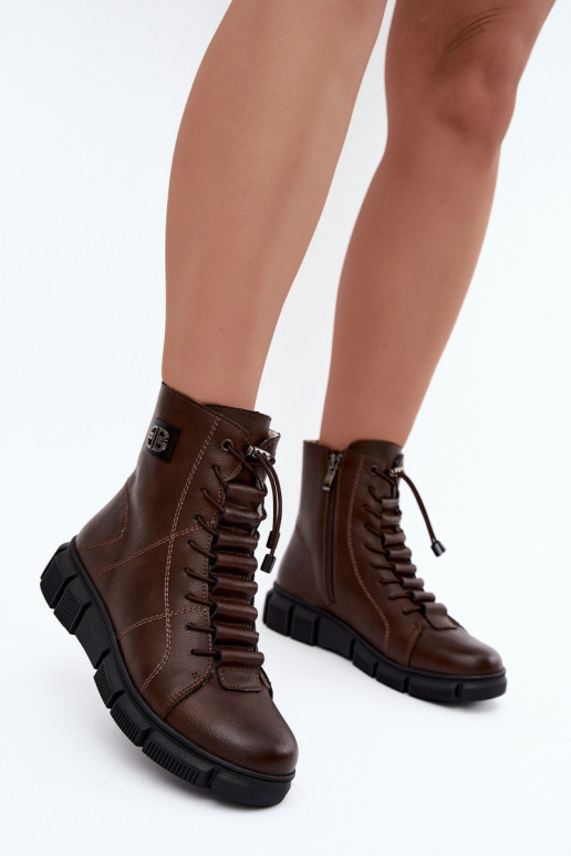 Wärmende Damenstiefeletten aus Kunstleder schokoladenfarben Savelia