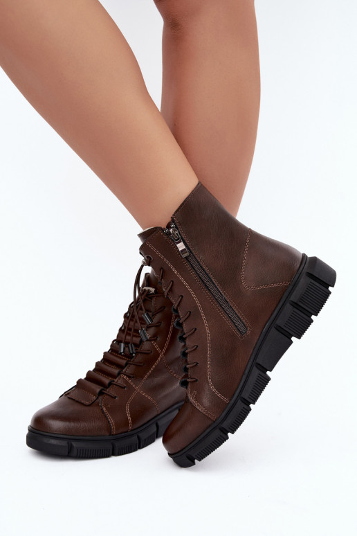 Wärmende Damenstiefeletten aus Kunstleder schokoladenfarben Savelia
