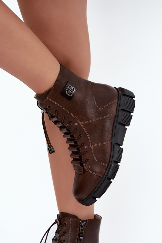 Wärmende Damenstiefeletten aus Kunstleder schokoladenfarben Savelia