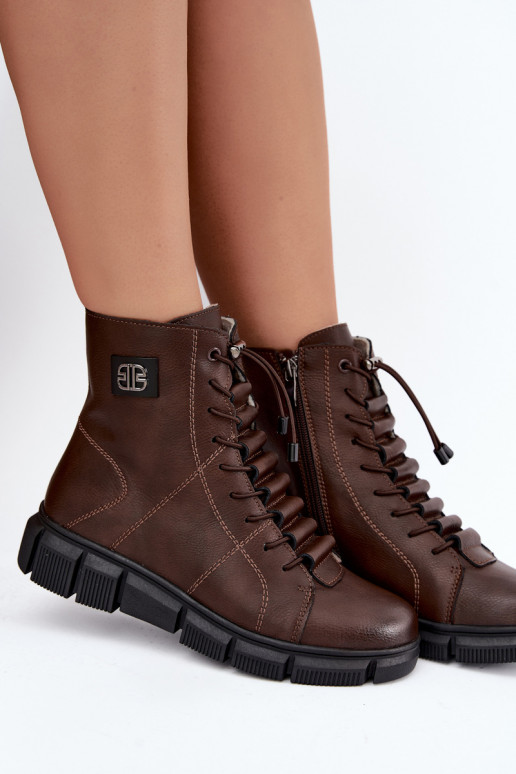 Wärmende Damenstiefeletten aus Kunstleder schokoladenfarben Savelia