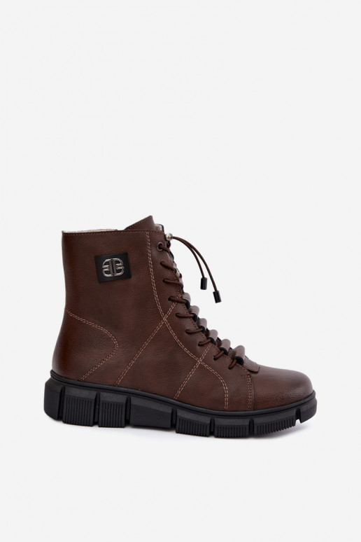 Wärmende Damenstiefeletten aus Kunstleder schokoladenfarben Savelia
