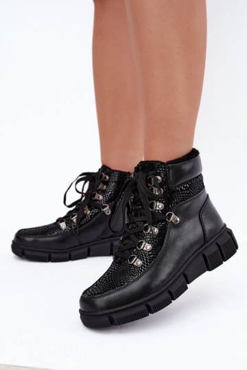 Wärmende Damenstiefeletten aus Kunstleder schwarz INanelia 2